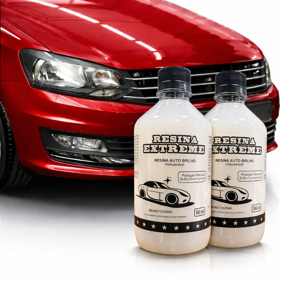 Resina Extreme Tecnoz 9 ao lado de um carro vermelho com a pintura brilhando